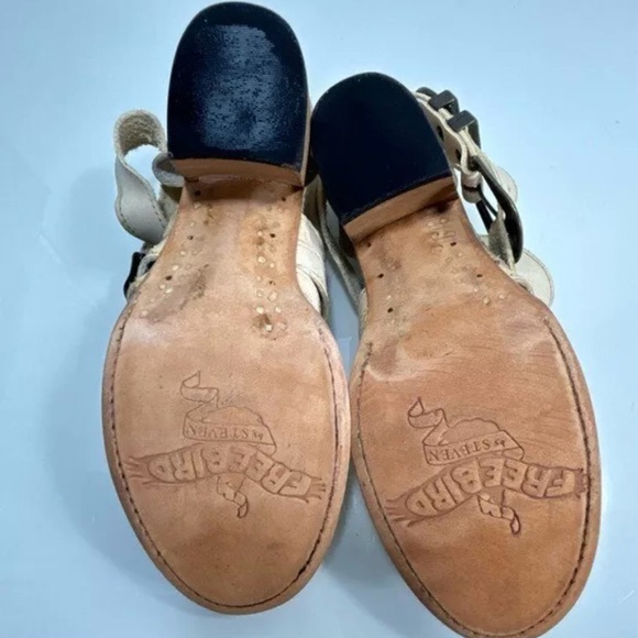 Freebird Womens Beige Lucky Distressed Strappy Buckle Detail Heeled Mules Size 7 - Picture 10 of 10